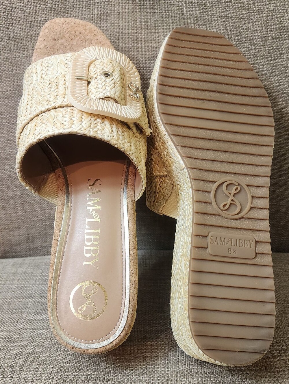 Natural Raffia Platform Slide with Buckle - Picture 3 of 6